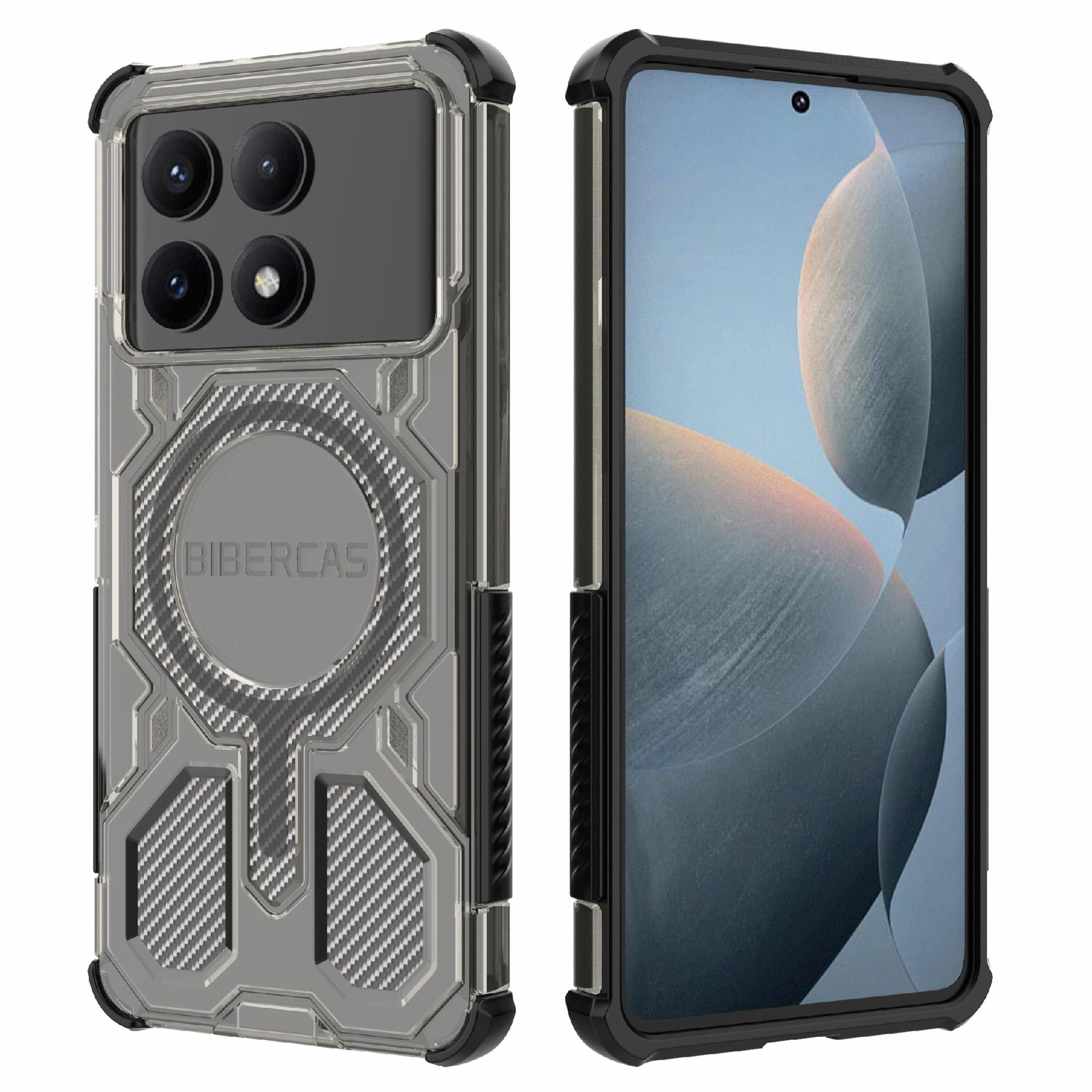 

BIBERCAS J-16 Transparent Series For Xiaomi Redmi K70E 5G/Poco X6 Pro 5G Case Compatible with MagSafe TPU+PC Phone Cover Black