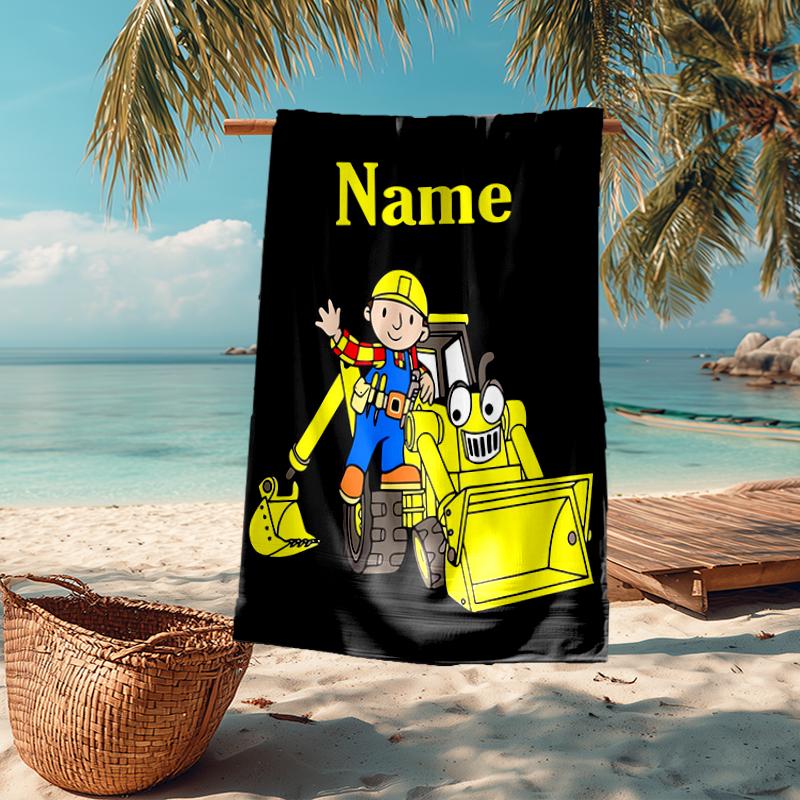 Personalisierbares, ultraweiches Strandtuch mit Bob der Baumeister-Thema, Ideal für Pool - Camping, Tauchen - Perfekter Reisebegleiter, Lebendiges Strandtuch.