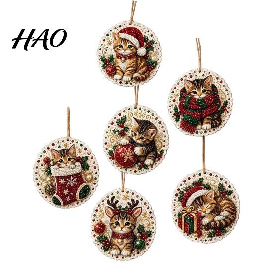 Handcrafted Christmas Tree Decor 6Pcs/Set Ornaments DIY Faux Pearl Art Kit, Hanging Decorations Craft Kit Holiday Gift for Lovers with Round