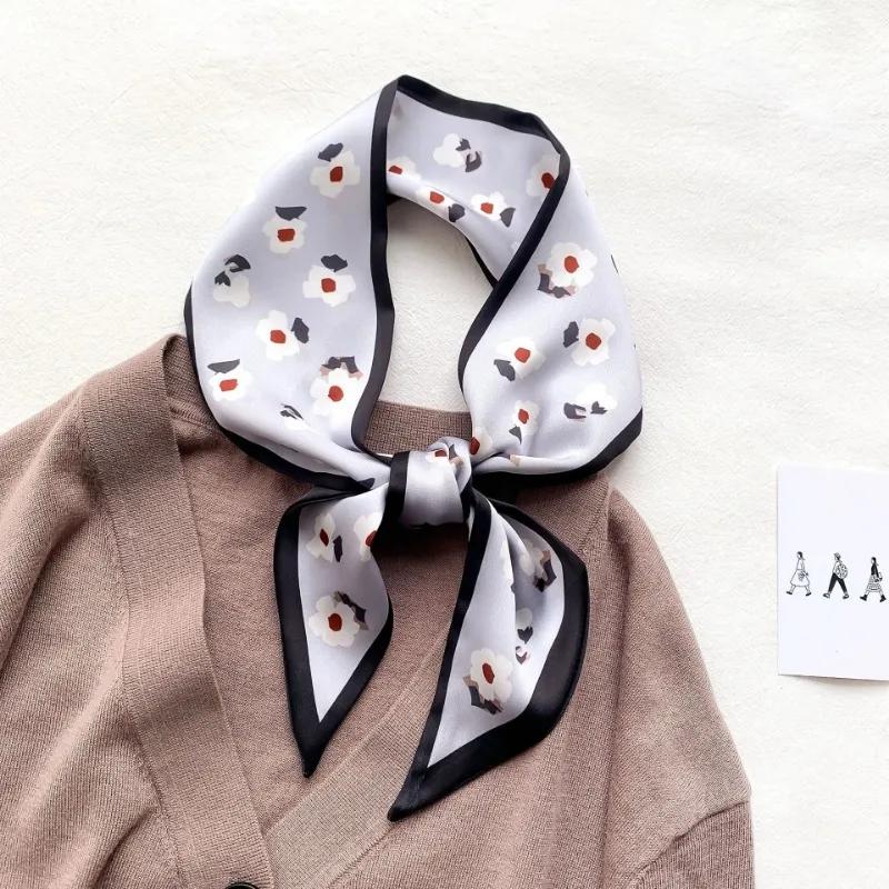 Silk Long Scarf Women Leopard Flamingo Print Luxury Hairband Narrow Scarves Small Neckerchief Summer Headband Ribbons Female