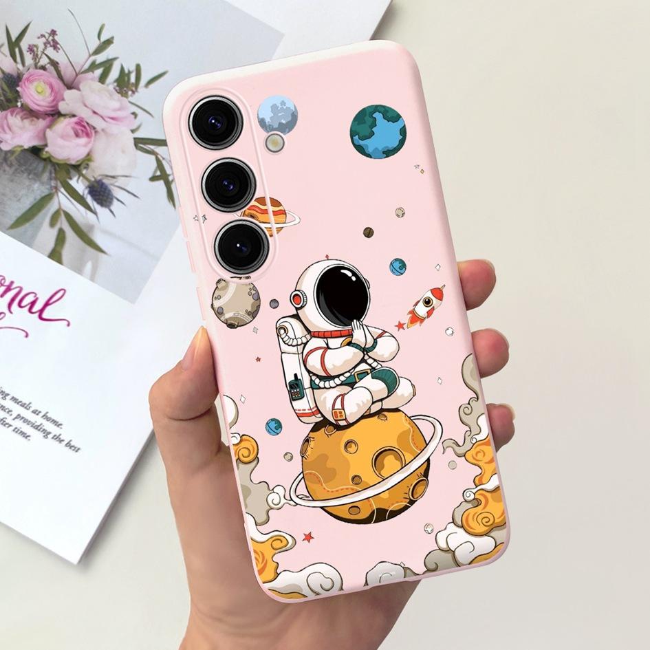 For Samsung Galaxy S24 Plus Case Lovely Yellow Duck Astronaut Matte Silicone Soft Cover For Samsung S 24 S24 Ultra S24+ 5G Funda