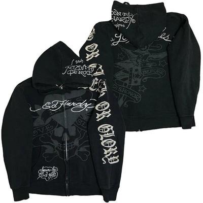 Cartoon bedruckte Goth-gestickte Harajuku-Retro-Hip-Hop-Kapuze mit Reißverschluss, locker sitzende Herren- und Damen-Hoodie-Jacke