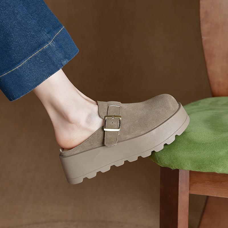 Women's Slippers Thick-soled Mules with Closed Toe for Women Large-size Comfortable Half-slippers Female