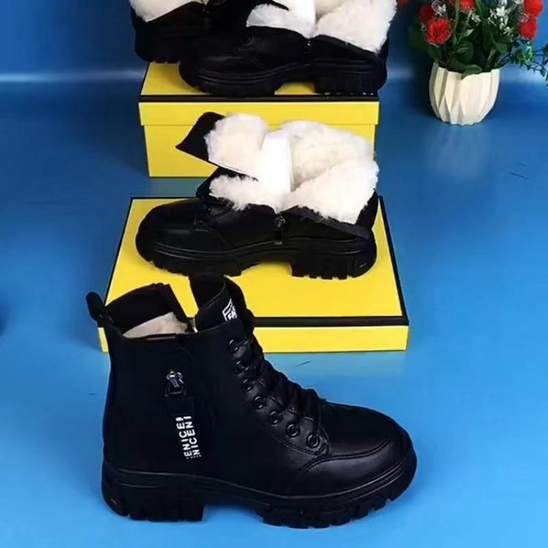 New Soft Leather Boots, Thickened Plush Snow Boots, Women's Shoes, Anti-slip, Waterproof and Warm Boots