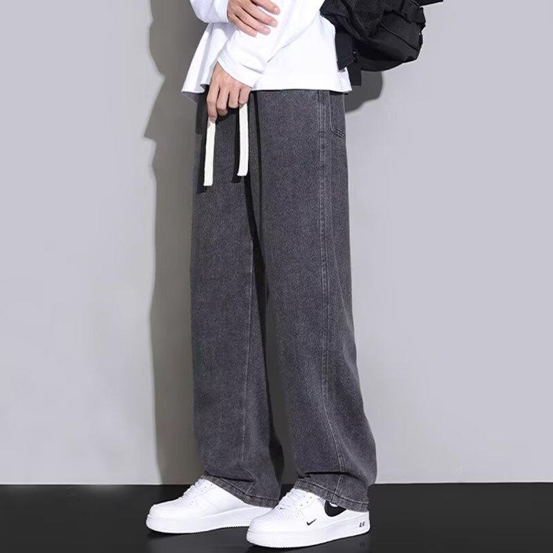 Wide-leg jeans men's spring and autumn American loose straight teen trendy brand versatile casual denim trousers
