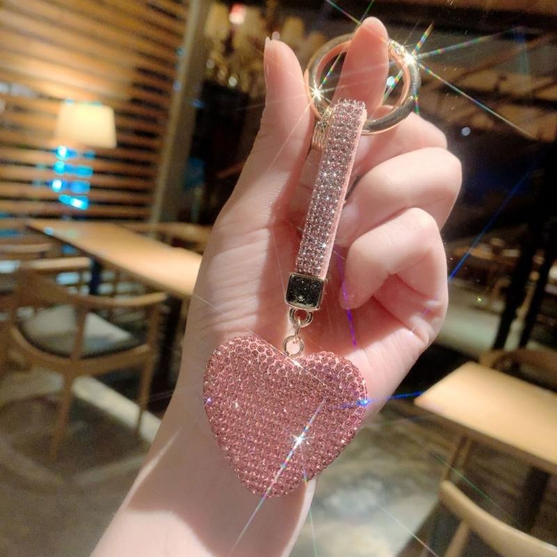 Fashion Rhinestone Heart Keychain Pendant Lovely Hanging Decorations Keyring Charm for Purse Bag Backpack Handbag