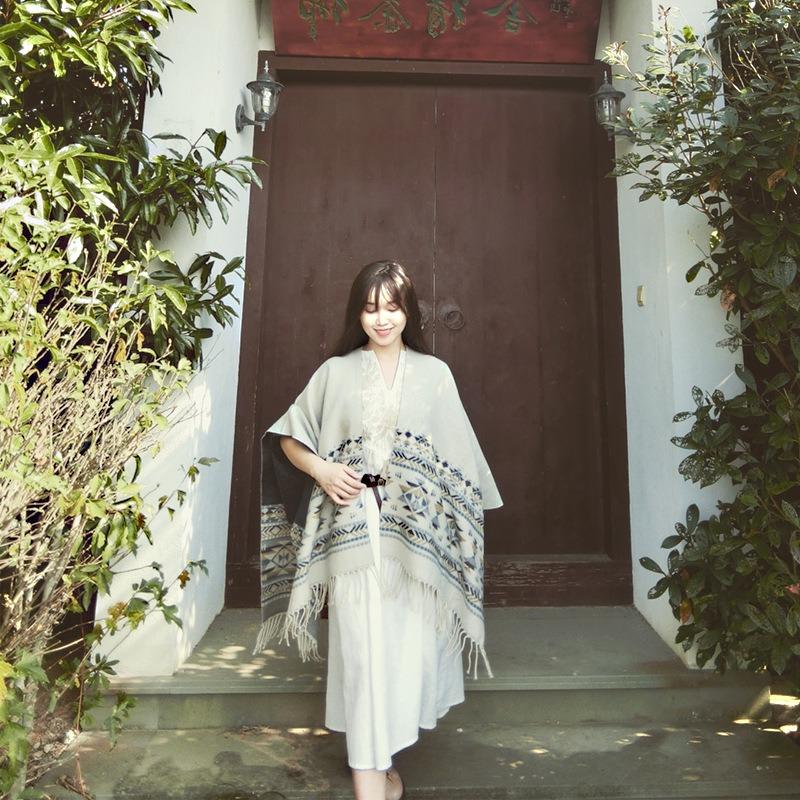 Travel large shawl women's imitation cashmere with double-sided cape geometric pattern fringe air-conditioning room cape summer