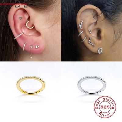 1PC Real 925 Sterling Silver Jewelry Korean Earrings Hoops For Women White Zircon Cartilage Earrings Pendientes Mujer