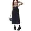 Plus Size Preppy Grey Pencil Skirt for Women Hip Covering Slimming High Waisted A Line Casual All Match Versatile Midi Straight Skirt