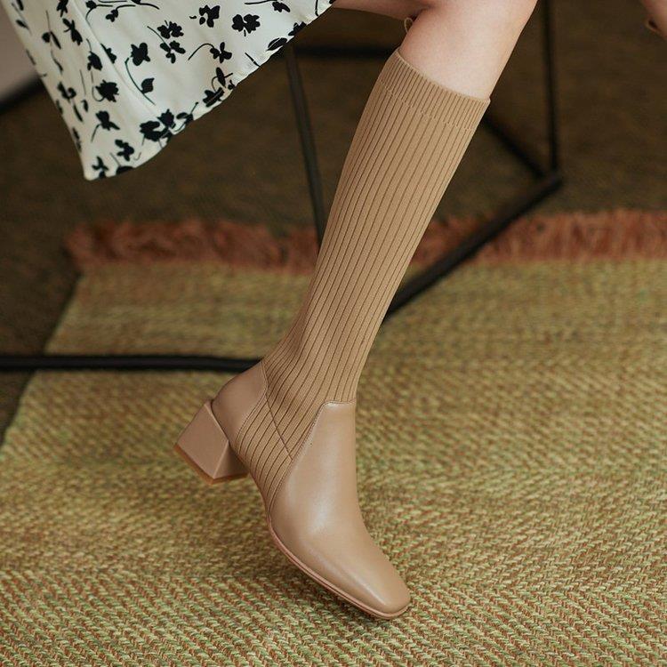 Stockings Boots Women's But Knee Elastic Socks Boots Thick Heel High Heel Skinny Boots Skinny Knitted Boots High Boots