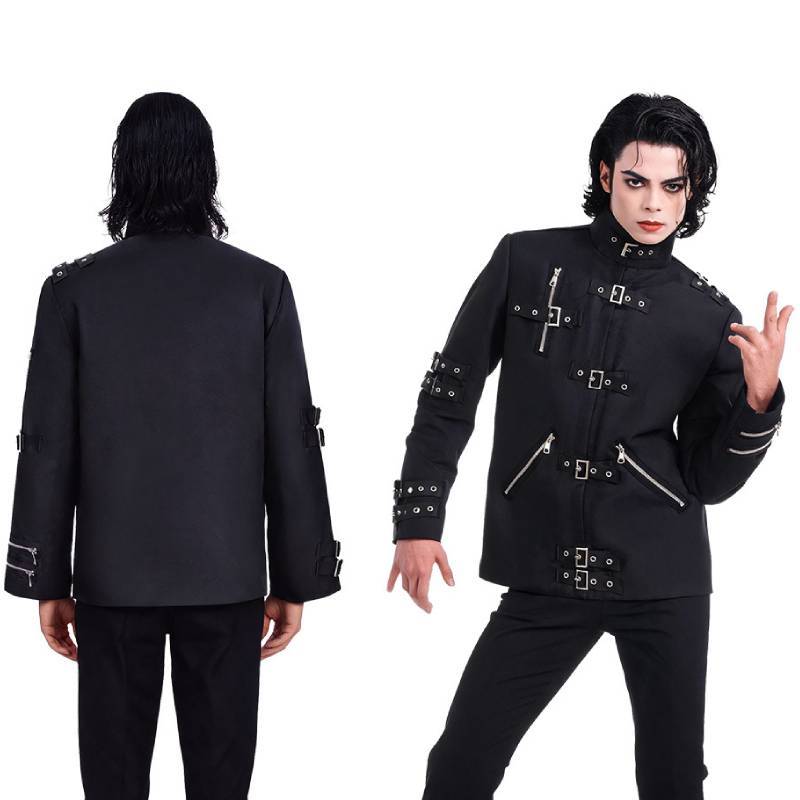 Michael Jackson Dark Style Performance Jacket With Polyester Material For Stage And Party Wear