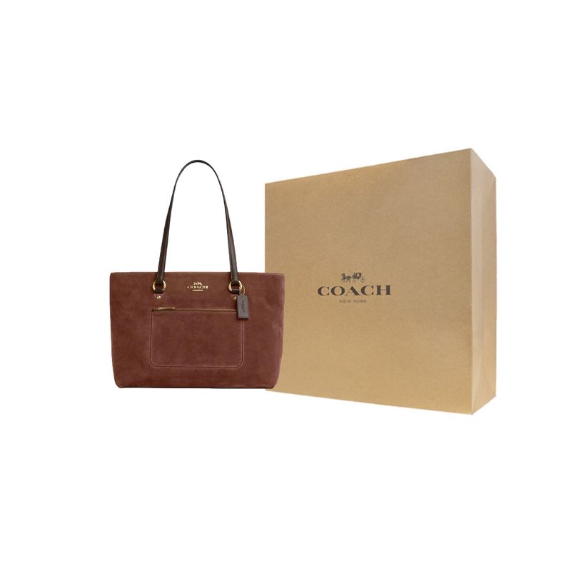 Coach Station 35 Logo Wildleder und Glattleder Tragetasche Damen Tragetaschen Vintage-Braun CCC77-IME0S