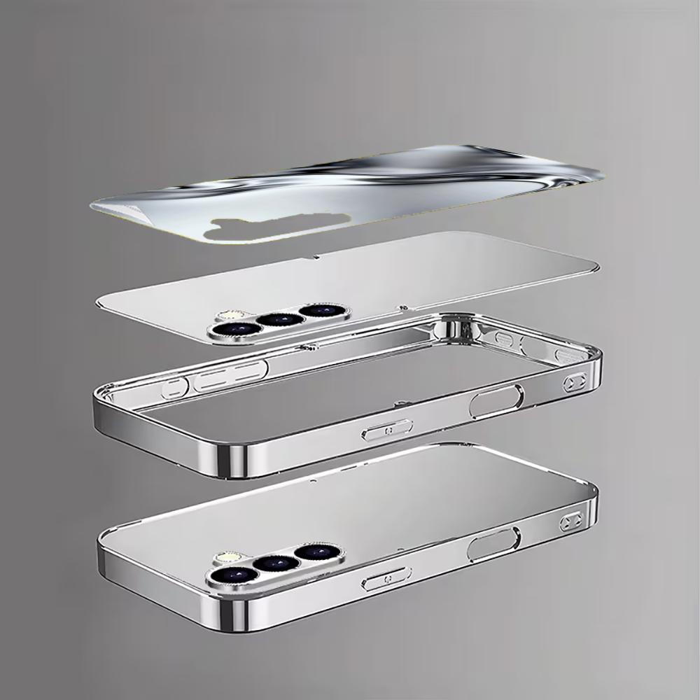 Electroplated Silver Shockproof Phone Case For Samsung Galaxy S26 S25 S24 S23 S22 Ultra Plus Fe With Silver Fluid Pattern
