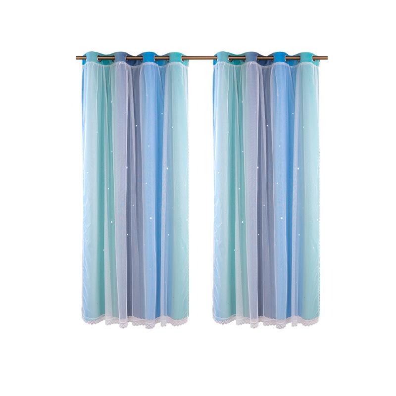 Children'S Room Curtain Double Hollow Star Punching Curtain Gradual Change Yarn Punching