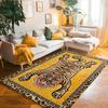 Retro Artistic Tiger Pattern Vintage Inspired Floral Motif Decorative Border Living Room Bedroom Home Decoration Carpet Mat Rug