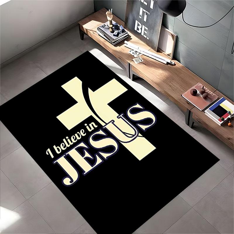 I Believe in Jesus Cross Design suitable as a non-slip mat for the living room or bedroom sofa