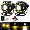 X-STYLE U7 Motorcycle Fog Lights, LED, Dual Mode, White + Yellow Squid Ring, Headlight, Auxiliary Light, Bullet Shape, 12V, Universal, with Switch, Se