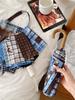 Maillard Blue-Brown Plaid Hook Umbrella for Women, Dual-Use for Sun and Rain, Student Foldable Portable Sun Umbrella, Sun Protection Parasol