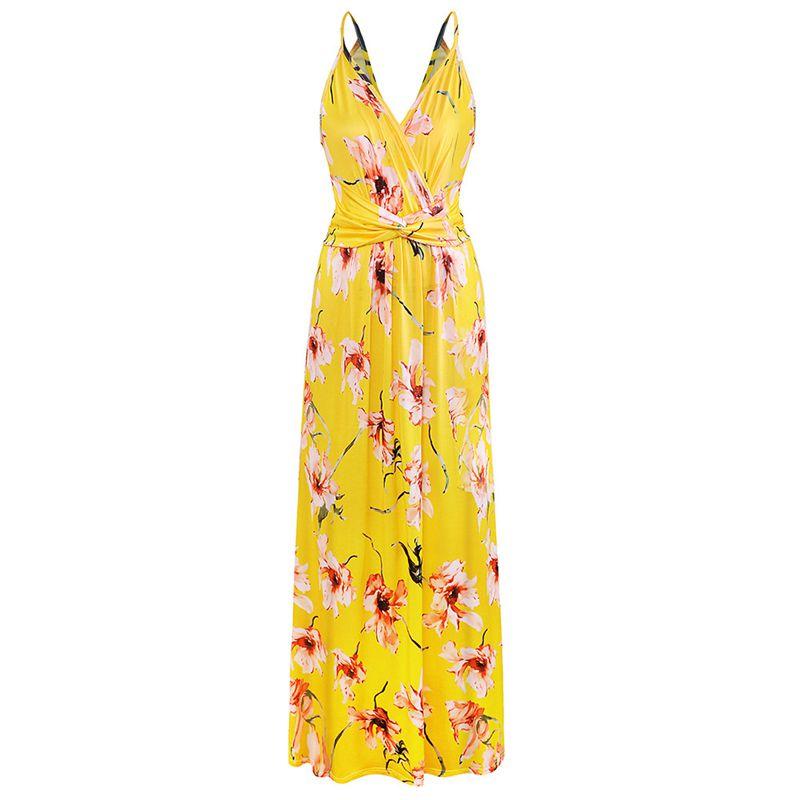 Elegant Women's Boho Long Maxi Dress With Floral Prints For Summer Parties And Beach Events