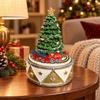 Holiday Ornament Festive Carved Conifer Tree Music Box with Decorative Base for Shelf Decoration,