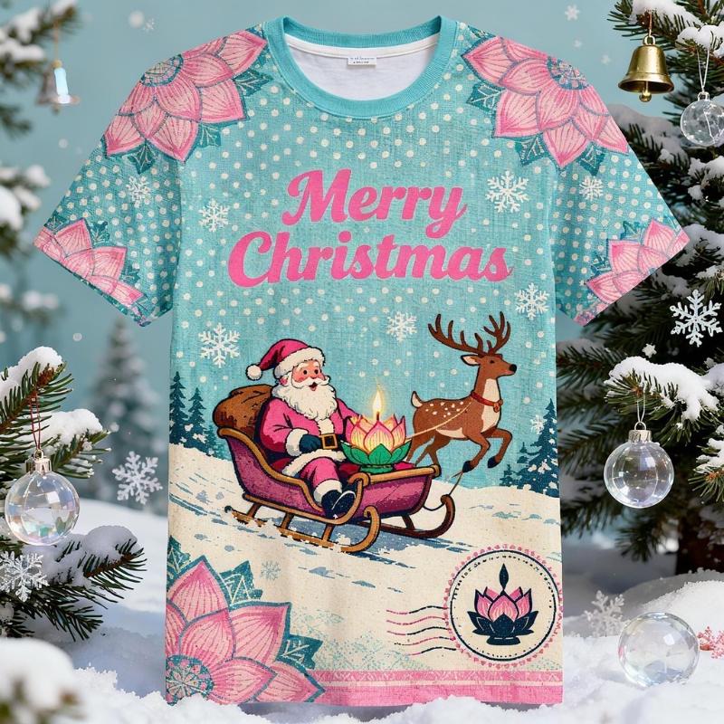 

Детские футболки с новогодним принтом Санта-Клауса, с круглым вырезом, детские, унисекс, удобные, модные, топ, с коротким рукавом 170