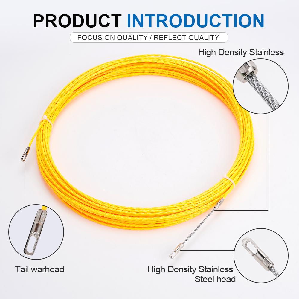 4mm Electrician Tape Conduit Ducting Cable Puller Tool 10-50M Fiberglass Rodder Fish Tape Cable Push Puller Wiring Installation