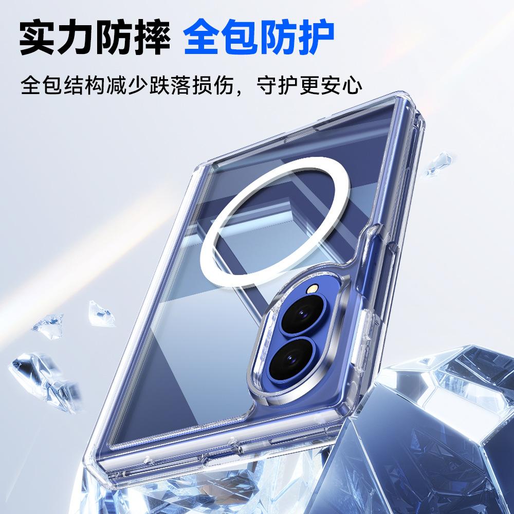 Applicable To Samsung ZFold1 Mobile Phone Case, Transparent Skin-sensitive Magnetic Ring, Central Axis Hinge W11 Case Film Integrated
