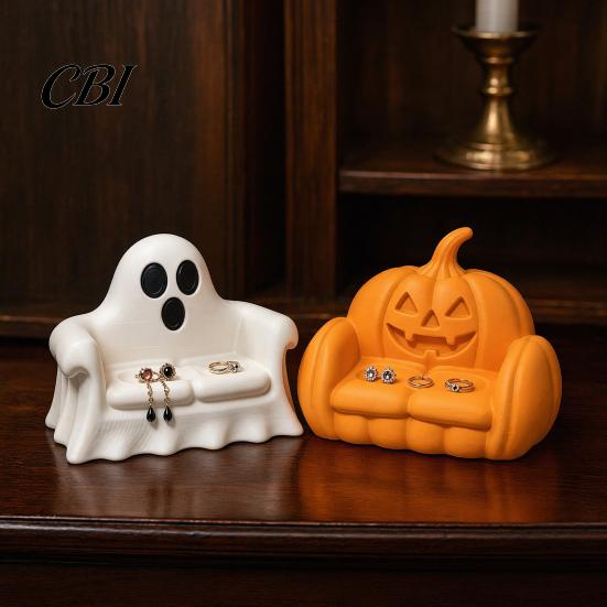 Office Desk Ornaments 3D Printed Ghost Pumpkin Sofa Ornaments, Spooky Cute Halloween Decor Tray, Haunted Decorative Collectible Toys House Shelf