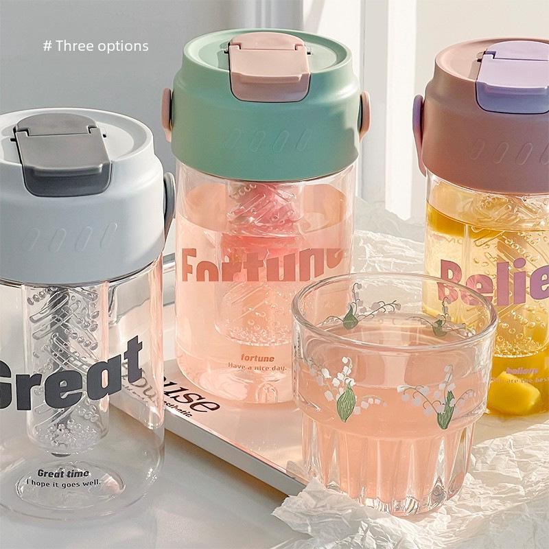 Large Capacity Flower Tea Cup with Straw, Ideal for Students and Children – Big Belly Design with Tea-Water Separation Feature.