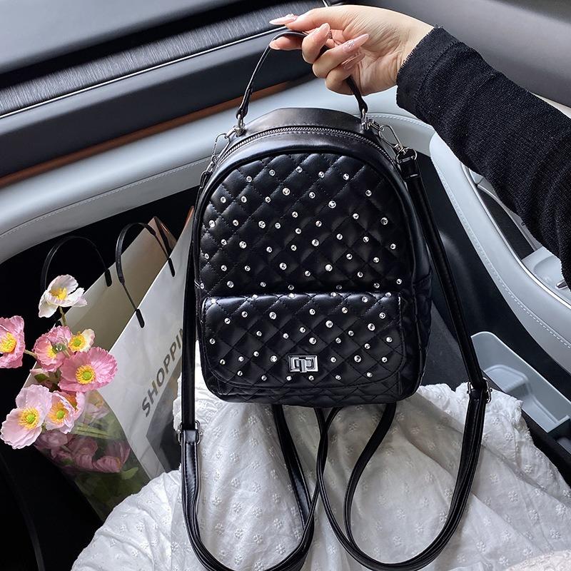 Rhombus diamond backpack bag women's new fashionable versatile small backpack shoulder travel bag