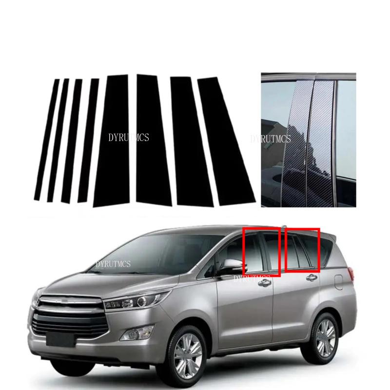 Gloss Black Pillar Posts Fit For Toyota Innova AN140 2016-2019 2020 2021 2022 Door Side Window Trim Cover Sticker Sliver Carbon
