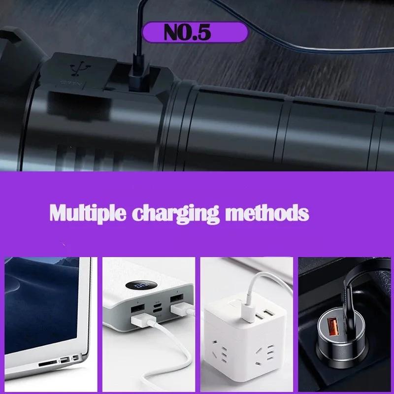 Leistungsstarke UV-Taschenlampe 365nm Wasserdicht Schwarzer Spiegel Lila Licht Detektion Taschenlampen-Typ C Wiederaufladbare Ultraviolettlampe