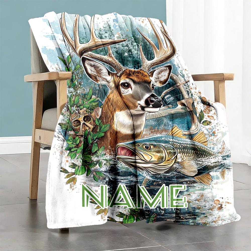 Deer Fish River Personalized Name Blanket Gift Personalized Blanket Ultra-Soft for Home Decor Seaside Livingroom Bed All-Season Use