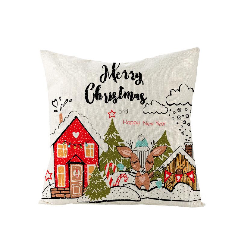 Home Polyester Pillow Cover Cartoon Digital Print Christmas Cushion Cover Living Room Sofa Cushion Cover
