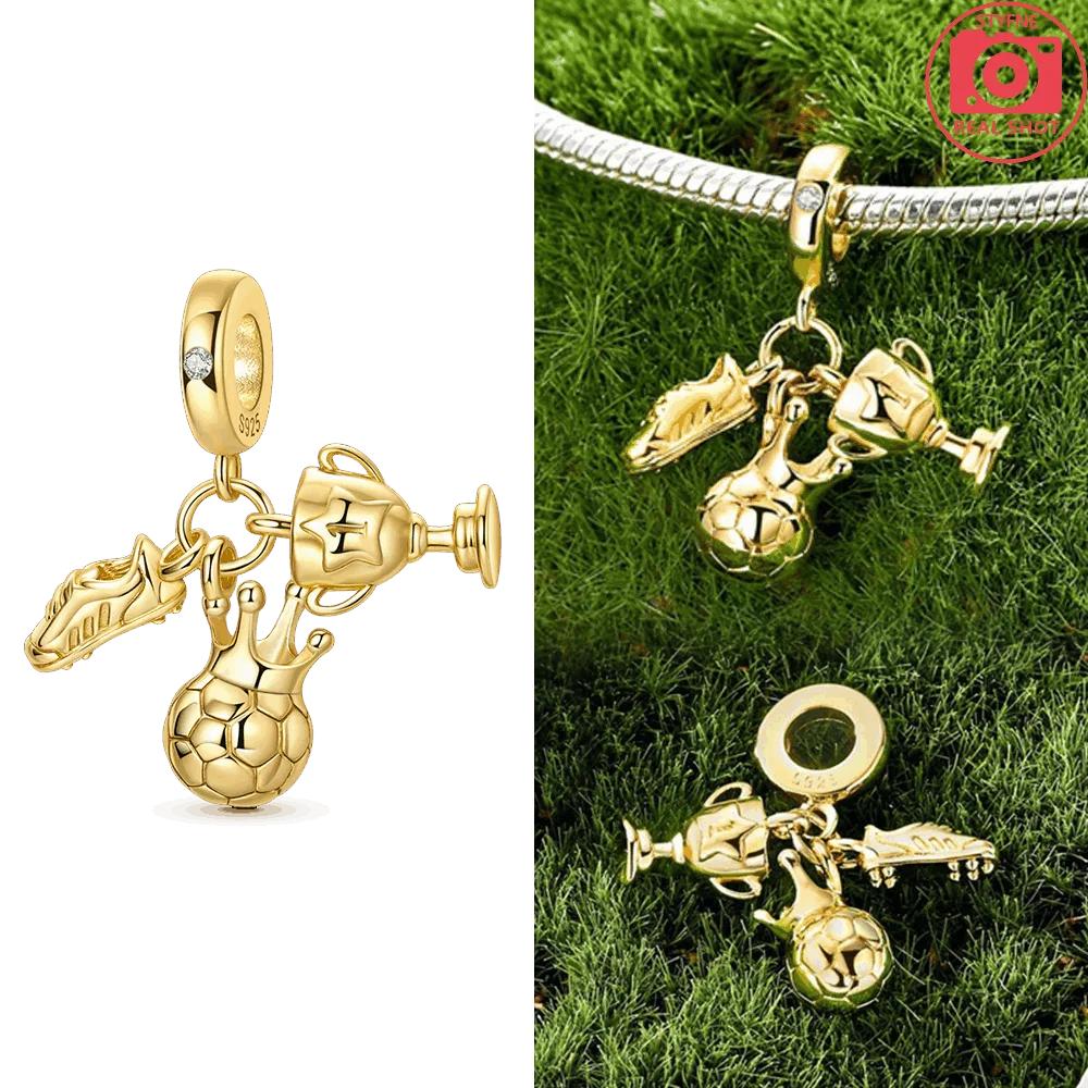 Authentic Original Copper Metal Gold Football Trophy Pendant Bead Component Necklace Star Lantern Woman's Bead Component Compatible With Bracelet