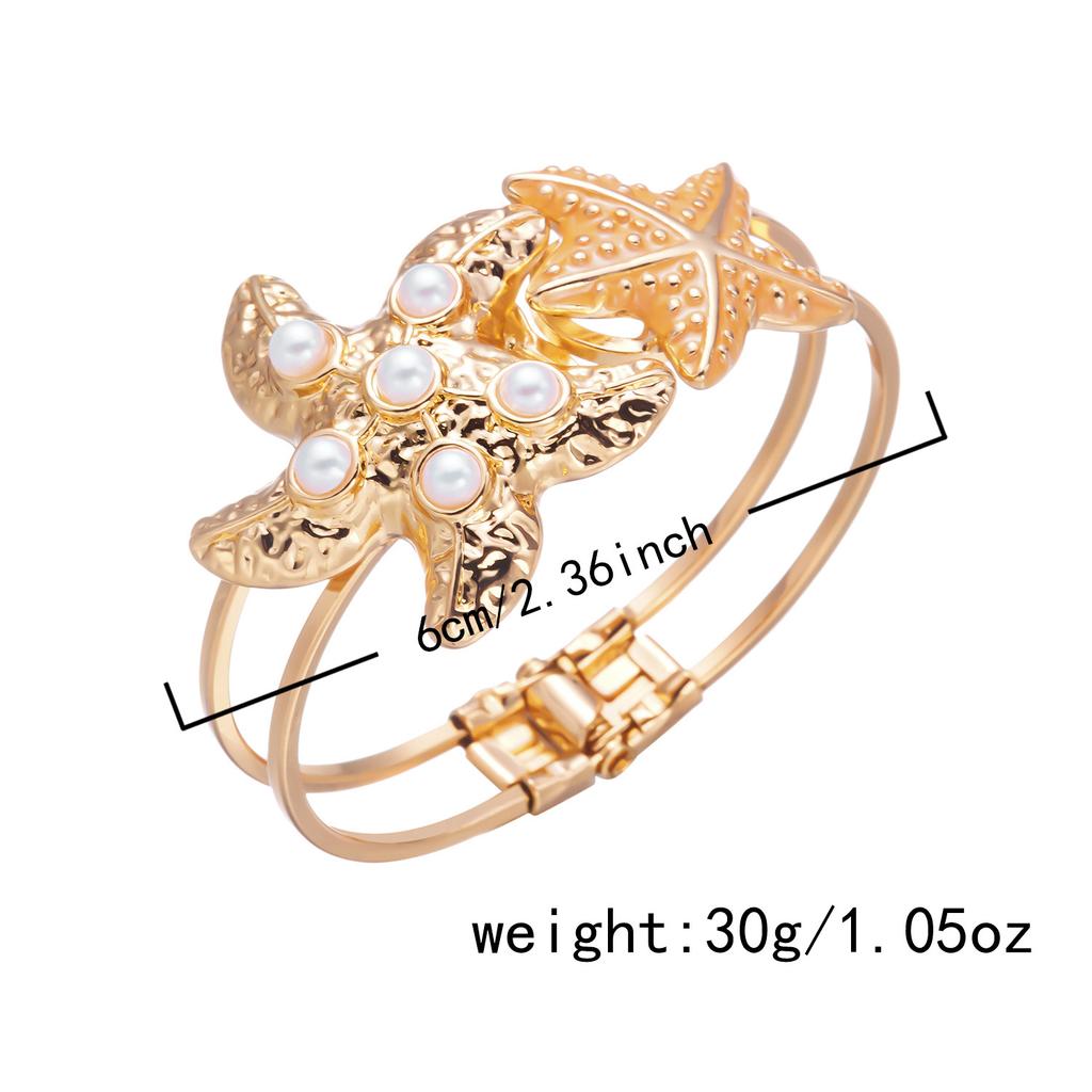 Dopamine Starfish Imitation Pearl Bracelet for Women Boho Gold Pated Enamel Bangle Summer Beach Dainty Wrist Jewelry Gift
