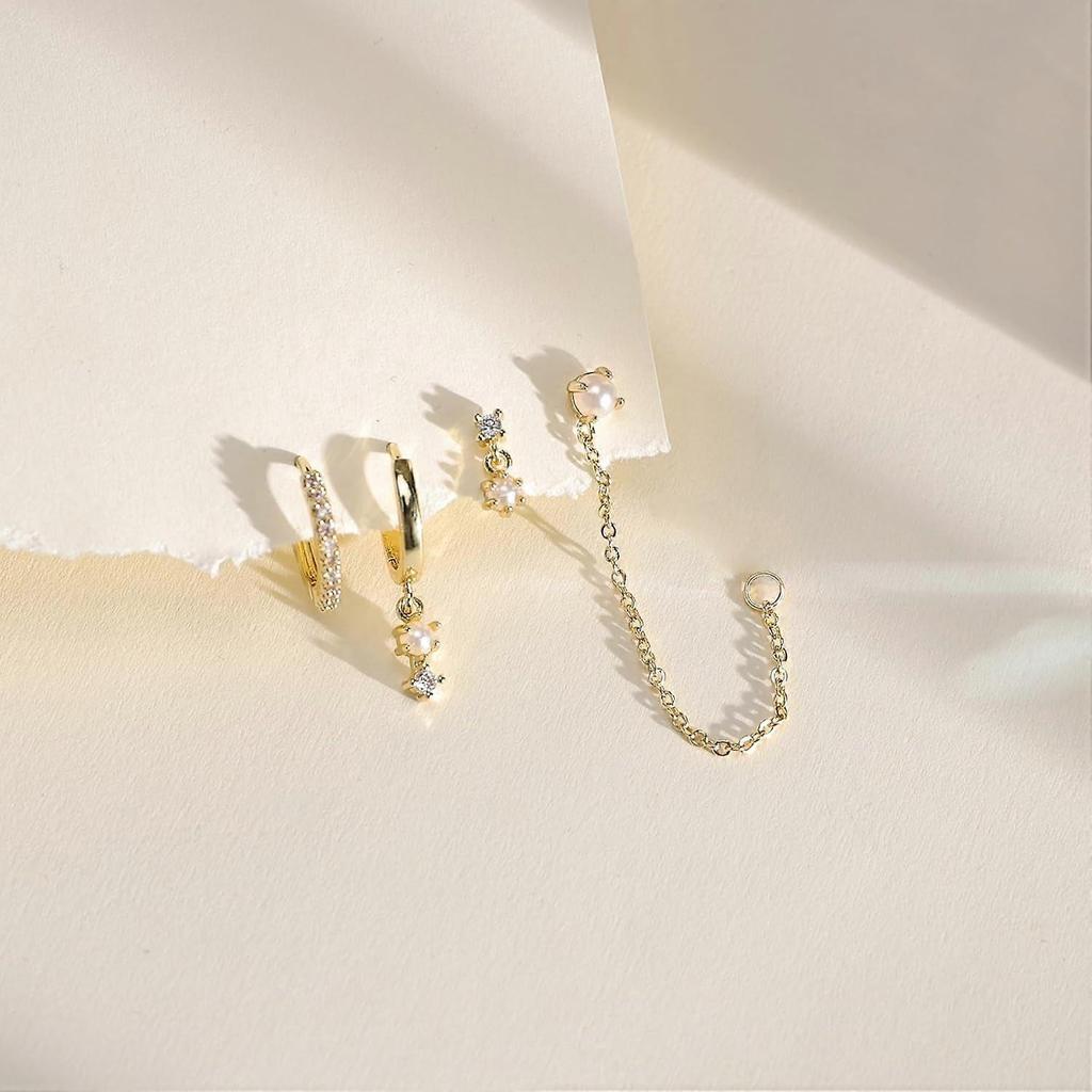 Gold Plated Earrings for Women: Hypoallergenic Pearl Drop, Dainty Huggie Hoop Stack – Compatible with 14k Gold