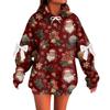 Ladies' Christmas Printed Bow Long Sleeved Loose Fitting Headband With Rope Hooded Sweatshirt Top