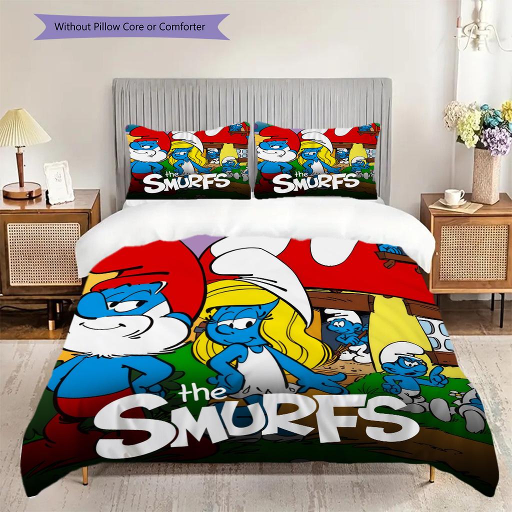 Smurf Village Adventure Threepiece Set 1 Duvet Cover 2 Pillowcase Without Core Christmas Birthday Gift Soft And Comfortable Bedding Set