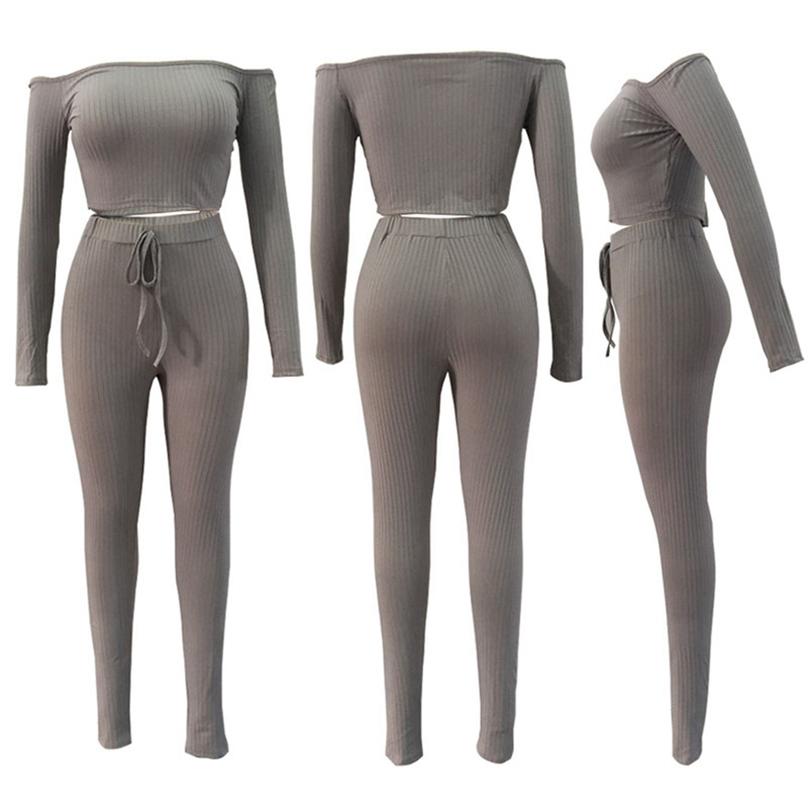 European Style Fashion Women's High-elastic Thread Trousers Two-piece Blouse and Pant Set