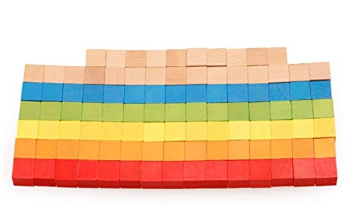 Sasuga Wooden Cube Building Blocks, 100 Pieces, Educational Toy for Toddlers and Adults (Colorful)