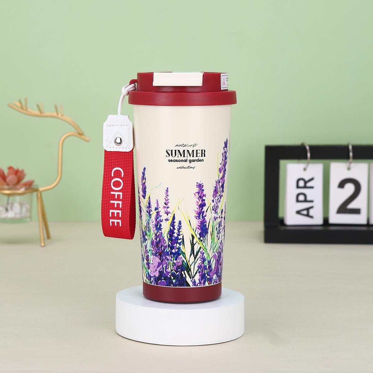 

Креативная кофейная чашка из нержавеющей стали для переноски на веревке, вакуумная чашка, высокий уровень внешнего вида, двойная соломинка для напитков, подарочная чашка 530ml