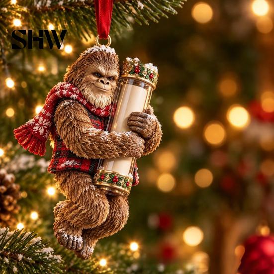Festive Cash Holder for Holidays Big Foot Money Cash, 2D Acrylic Sasquatch Gift Fun Christmas Family Ornament, Clear Xmas Tree Hanging Decoration