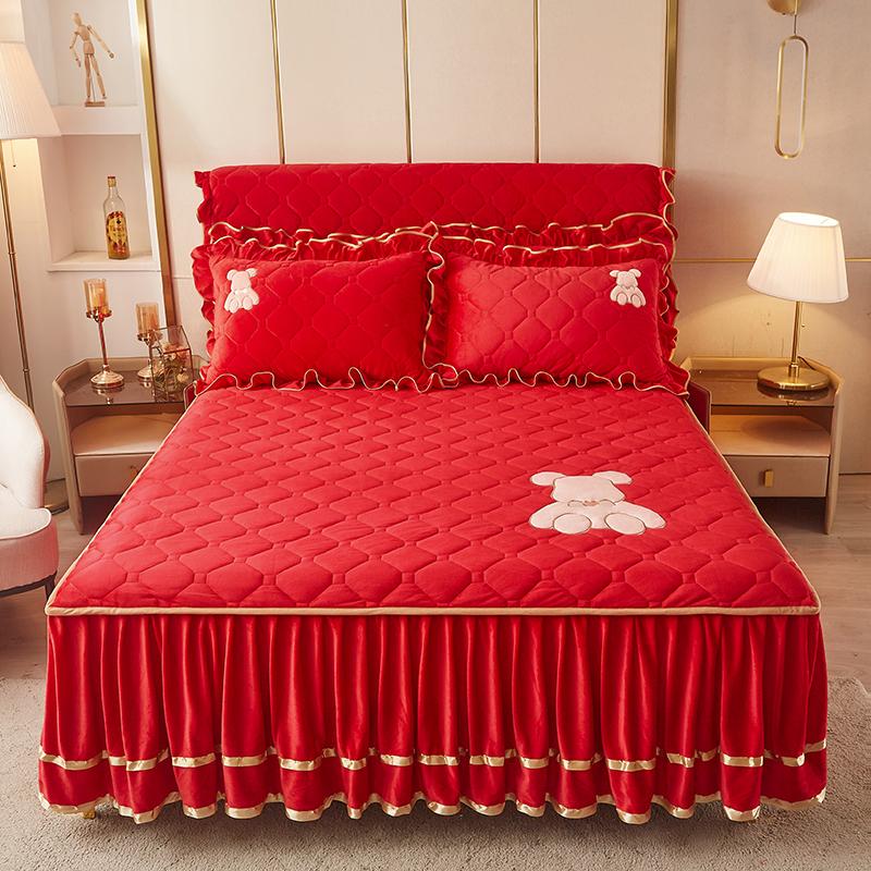 Solid Color Milk Velvet Winter Bedspread On The Bed Thick Home Bed Skirt-style Bed Sheets Cotton European-style Bed Spreads