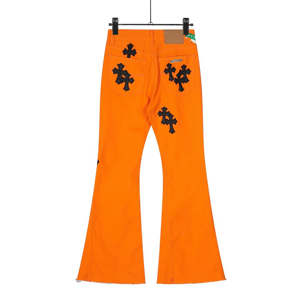 7709 CHROME HEARTS Pánské a dámské trendy džíny v americkém stylu s látkovými nášivkami, ležérní a módní high street kalhoty