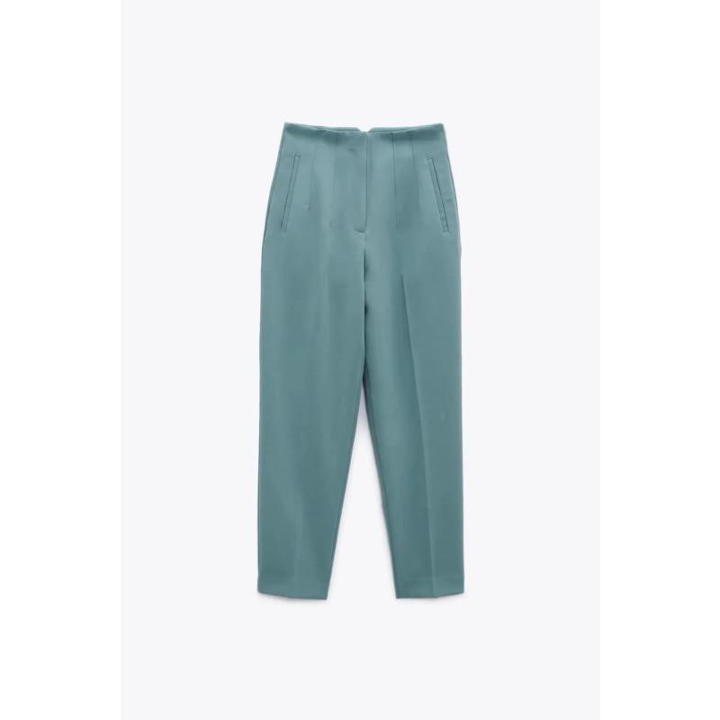 Women Waist Wide Leg Trousers Pockets Casual Solid Loose Pants Vintage High Waist Zipper Fly Female Trousers Chic Fashion Office Wear Straight Pants