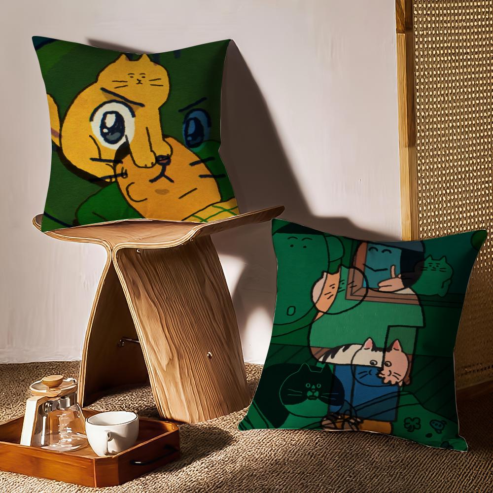 Cat Daily Life Illustrations Cushion Cover Pattern Printed Pillowcase For Living Room Sofa Cushion Cover & Bedroom Decor