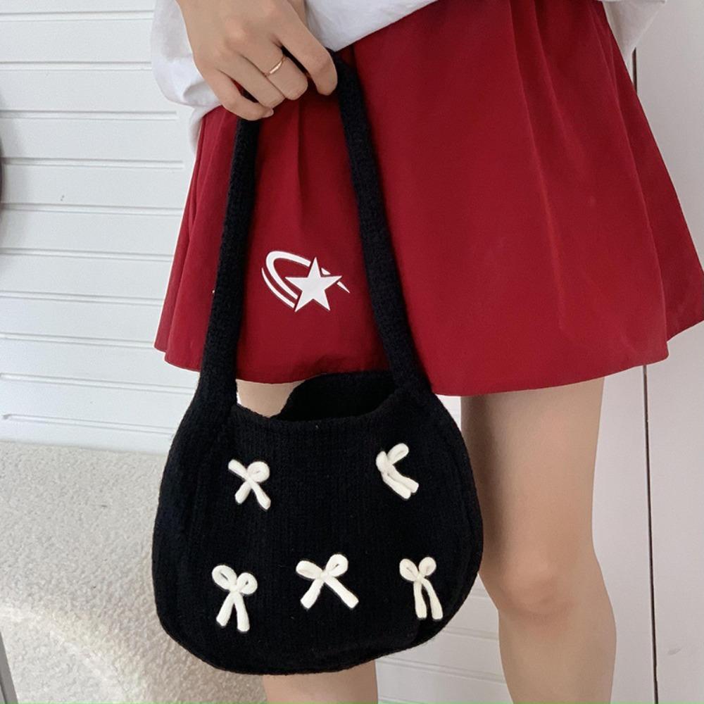 

Soft Knitted Crochet Bag Casual Woven Beach Bag Trendy Underarm Tote Bag Lady