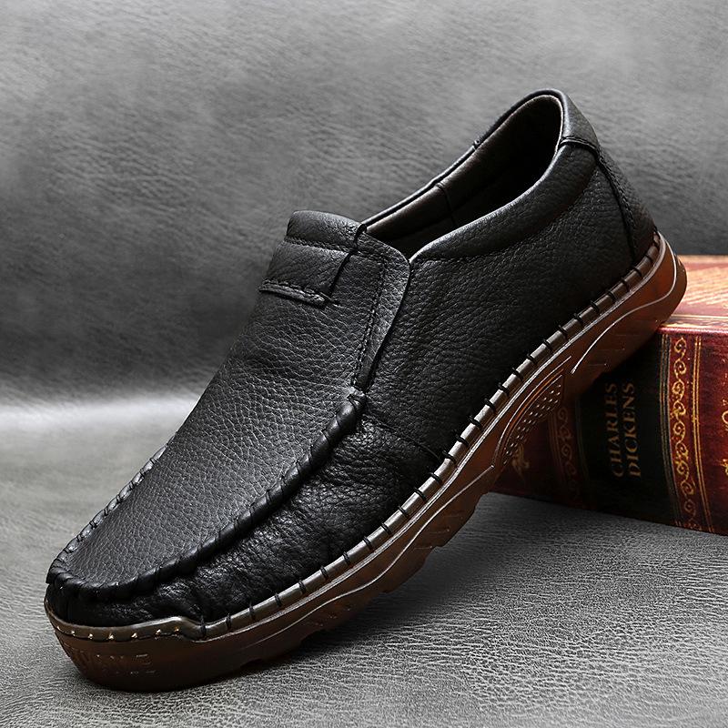 

Подошва из коровьих сухожилий, деловая повседневная мужская обувь, мягкая подошва, нескользящая, дышащая, с отверстиями, мужские полые туфли для папы с одной педалью 38