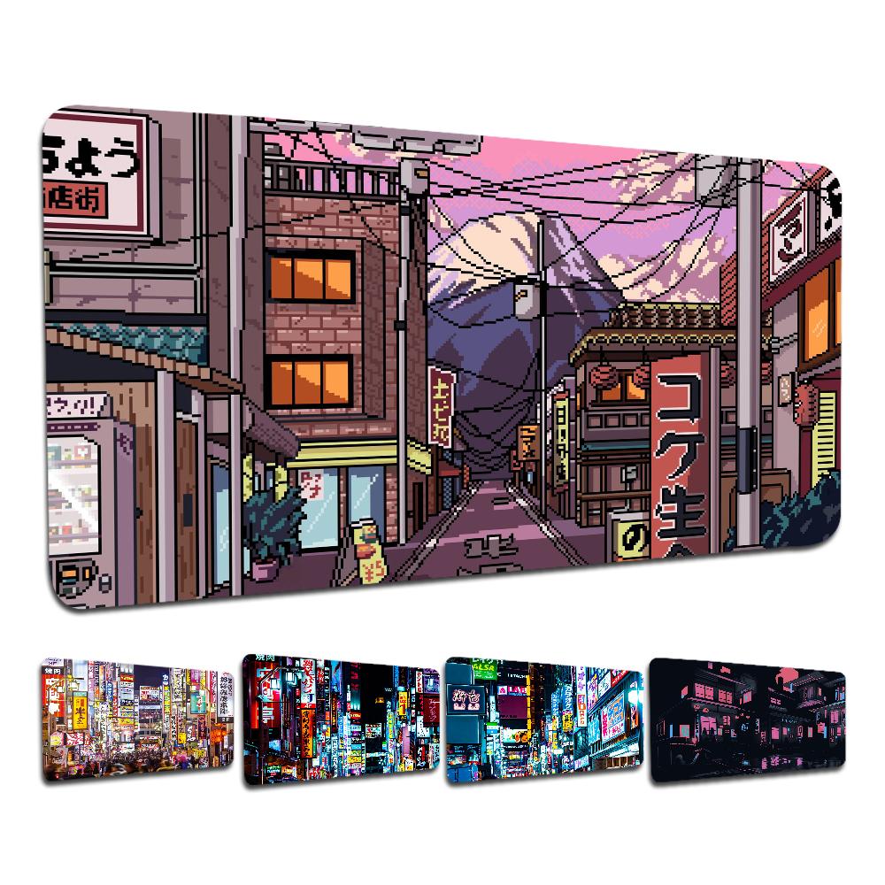 Japan Aesthetics Purple Neon City In Stocked Laptop Gaming Mice Mousepad Size for large Edge Locking Game Keyboard Pad